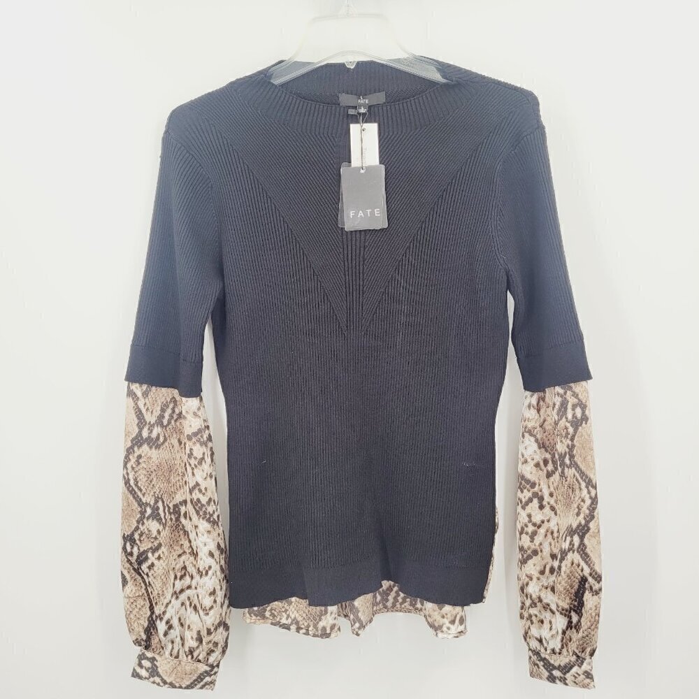 Fate Ribbed Woven Sleeve Sweater